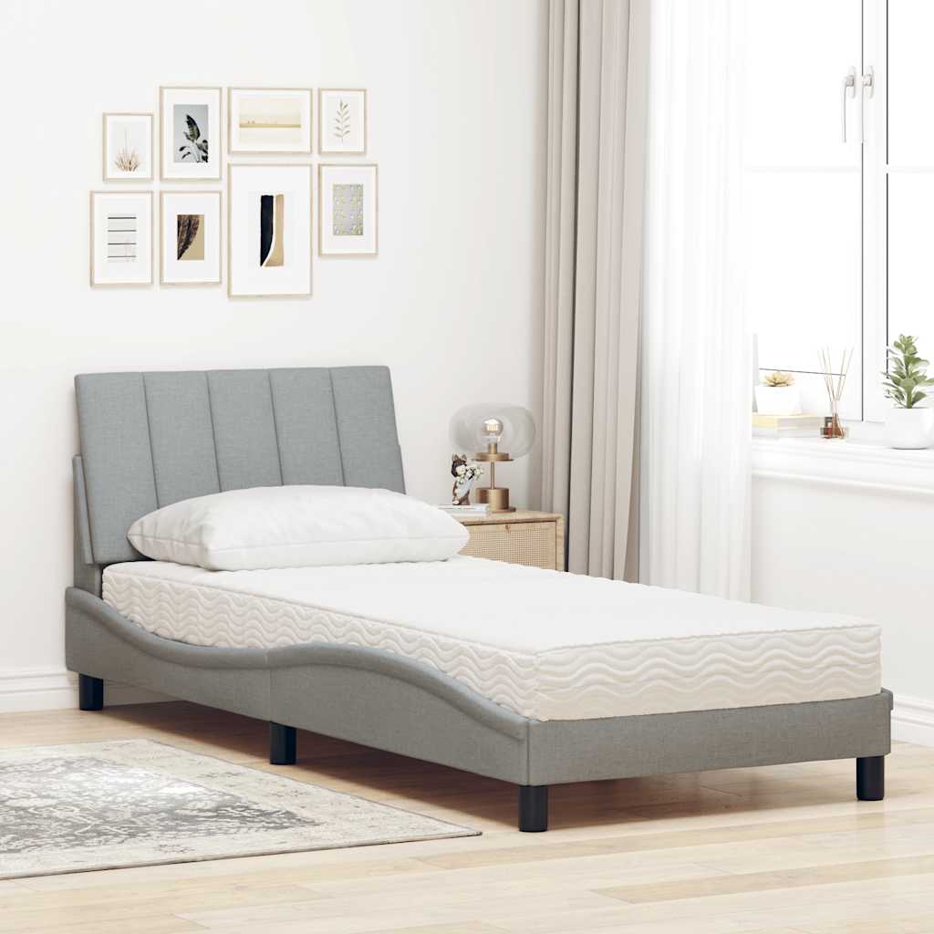 Letto con Materasso Hanko Grigio Chiaro 90x200 cm in Tessuto