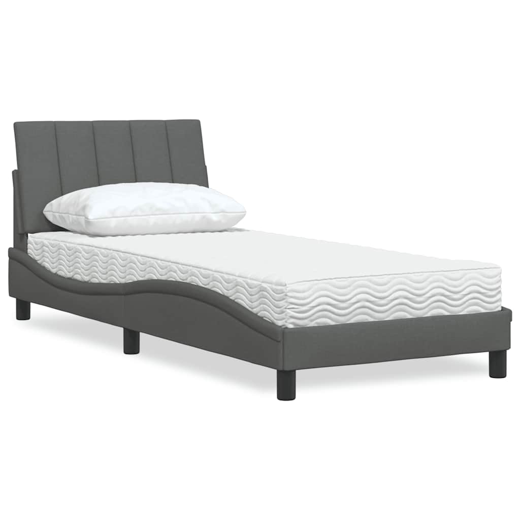 Letto con Materasso Hanko Grigio Scuro 90x200 cm in Tessuto