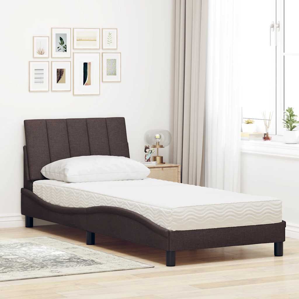 Letto con Materasso Hanko Marrone Scuro 90x200 cm in Tessuto