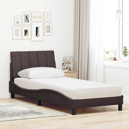Letto con Materasso Hanko Marrone Scuro 90x200 cm in Tessuto