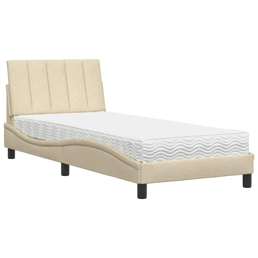 Letto con Materasso Hanko Crema 90x200 cm in Tessuto