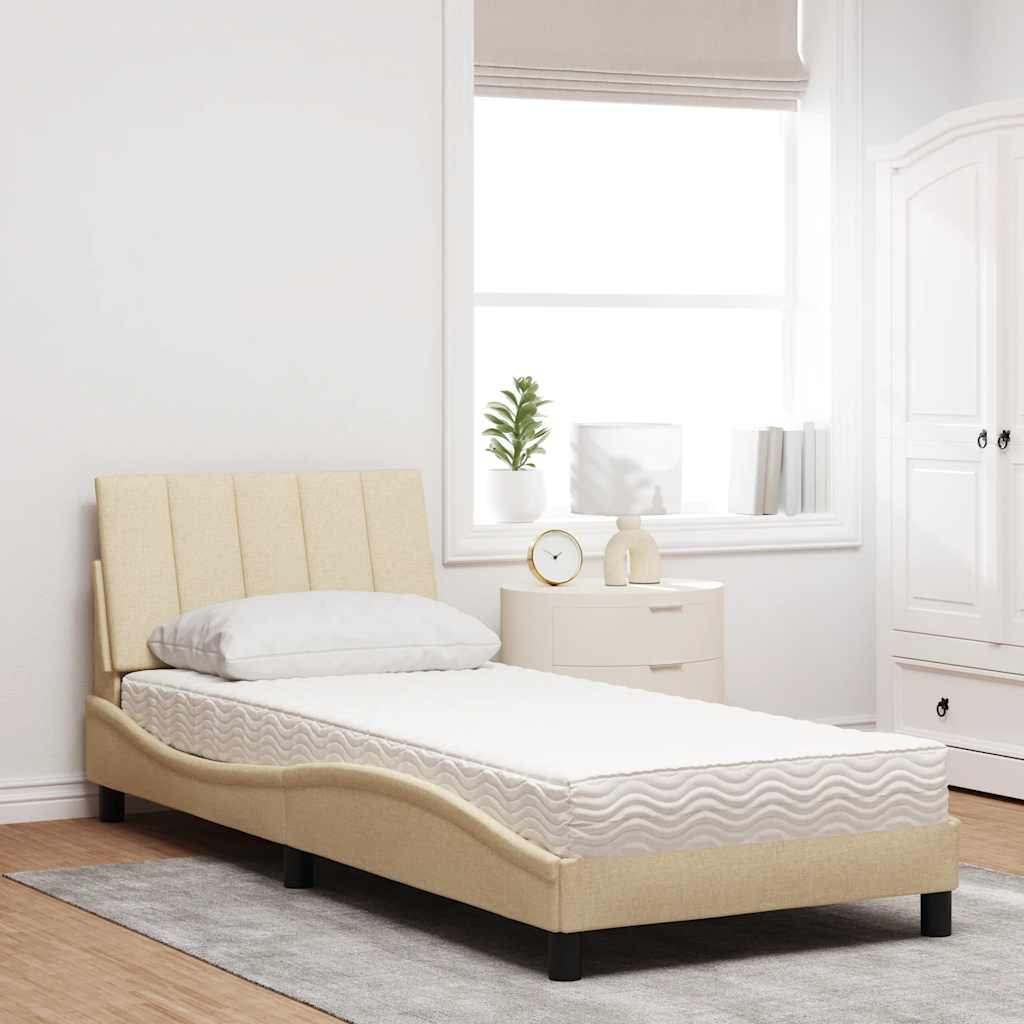 Letto con Materasso Hanko Crema 90x200 cm in Tessuto