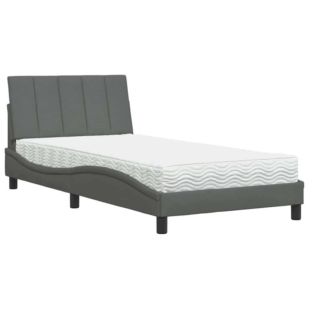 Letto con Materasso Hanko Grigio Scuro 100x200 cm in Tessuto