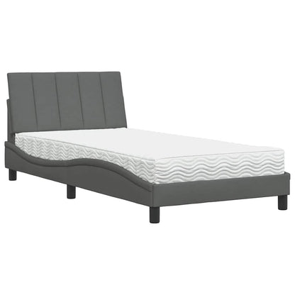 Letto con Materasso Hanko Grigio Scuro 100x200 cm in Tessuto