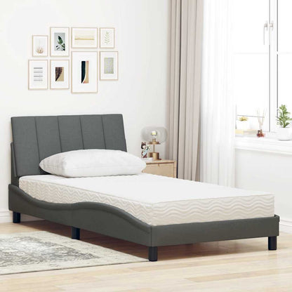 Letto con Materasso Hanko Grigio Scuro 100x200 cm in Tessuto