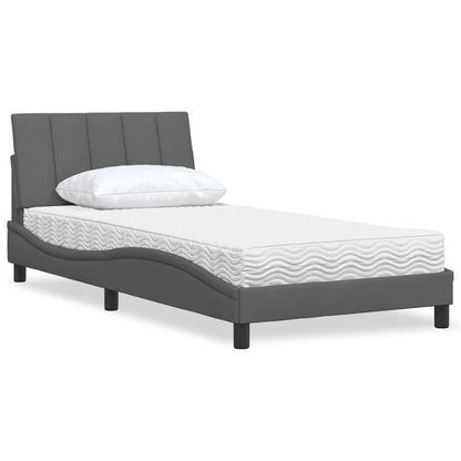 Letto con Materasso Hanko Grigio Scuro 100x200 cm in Tessuto