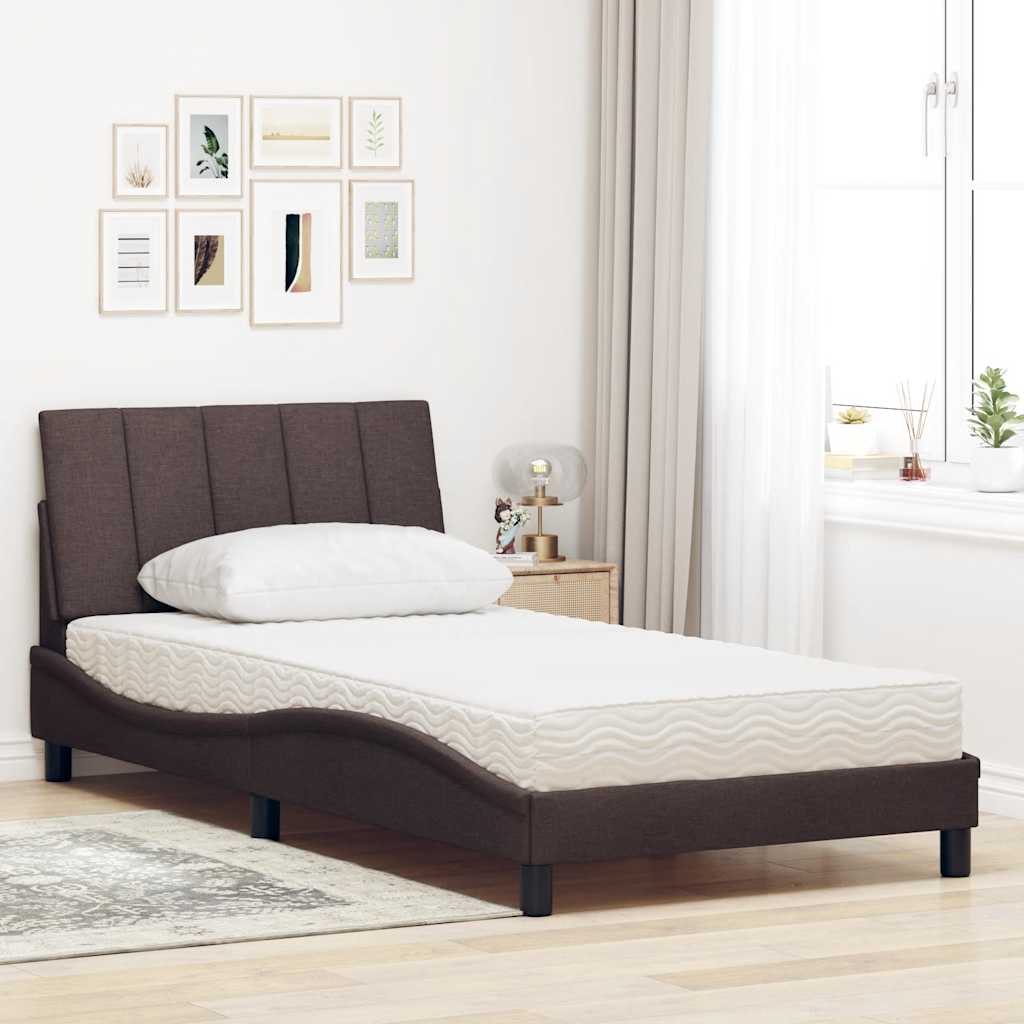 Letto con Materasso Hanko Marrone Scuro 100x200 cm in Tessuto