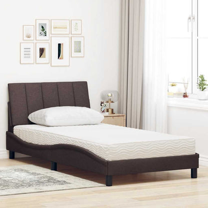 Letto con Materasso Hanko Marrone Scuro 100x200 cm in Tessuto