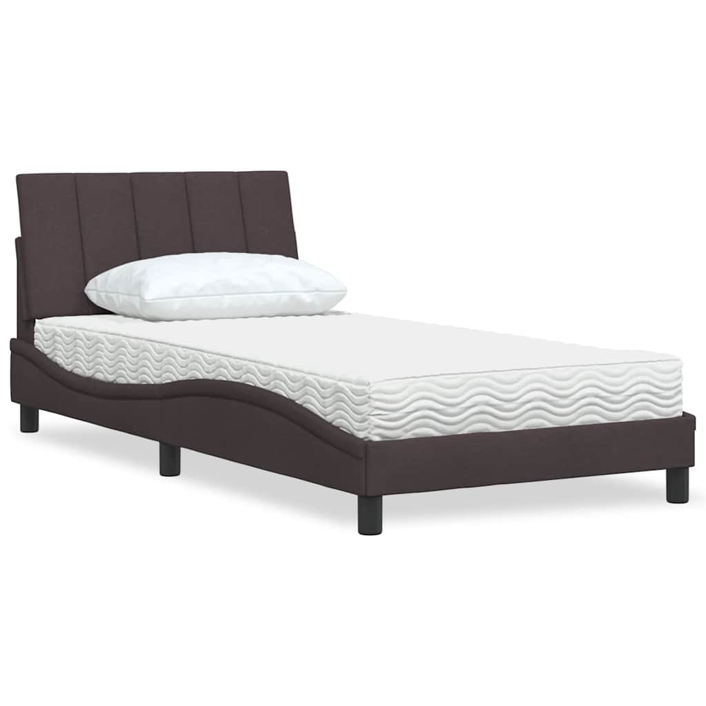 Letto con Materasso Hanko Marrone Scuro 100x200 cm in Tessuto