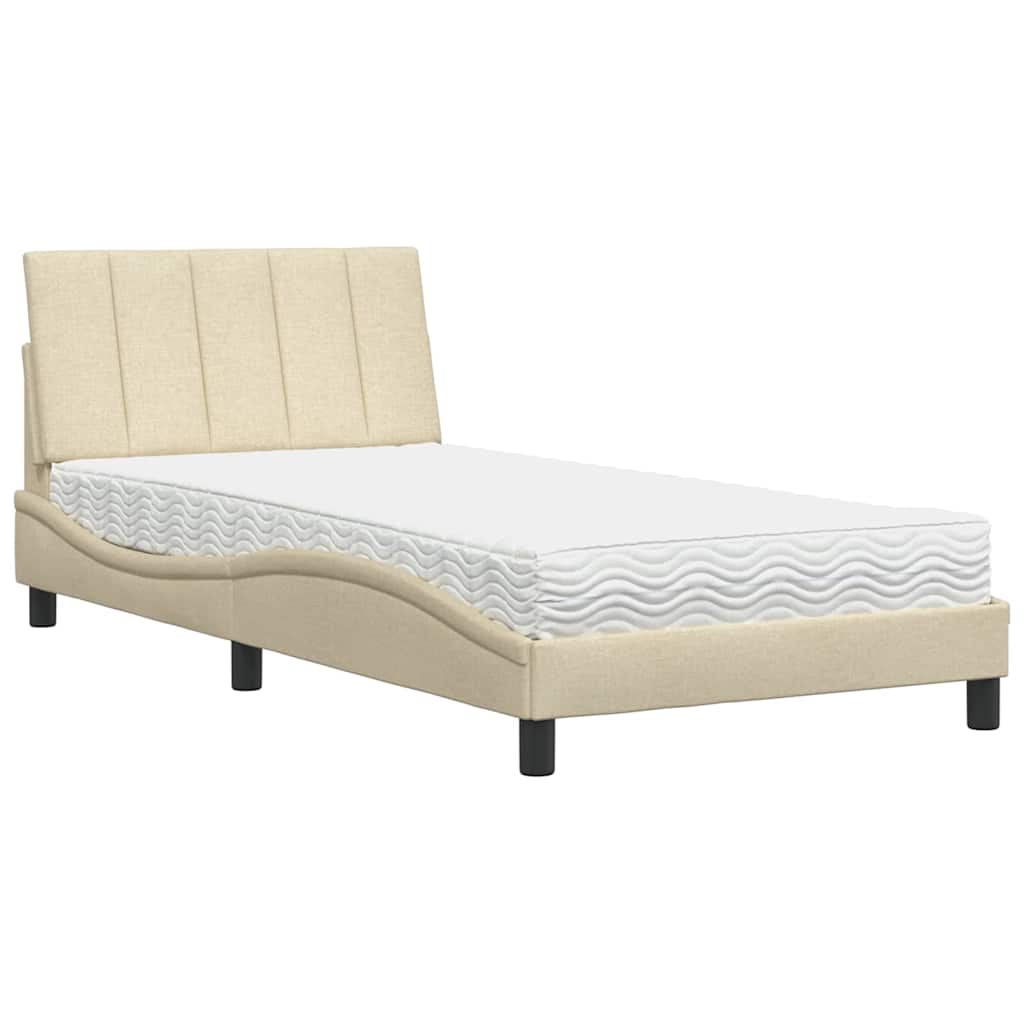 Letto con Materasso Hanko Crema 100x200 cm in Tessuto