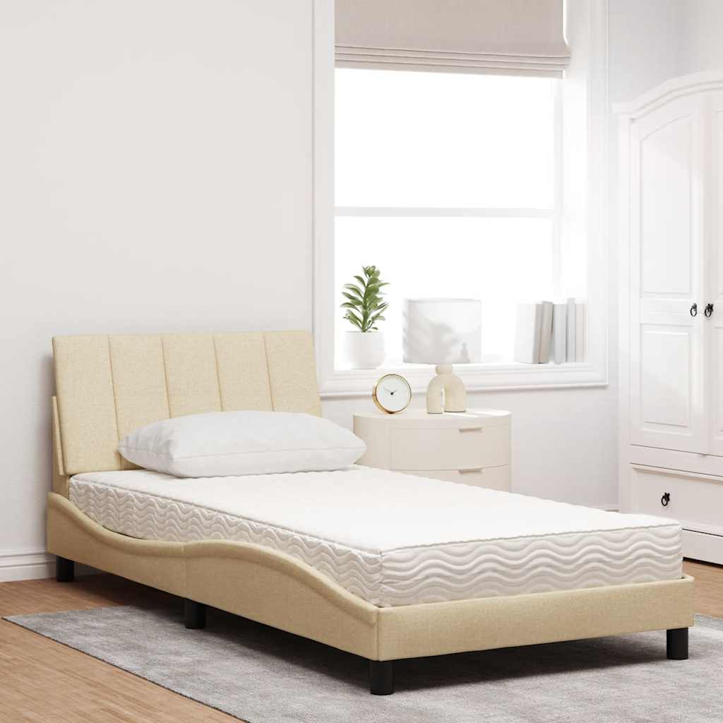 Letto con Materasso Hanko Crema 100x200 cm in Tessuto