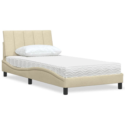 Letto con Materasso Hanko Crema 100x200 cm in Tessuto