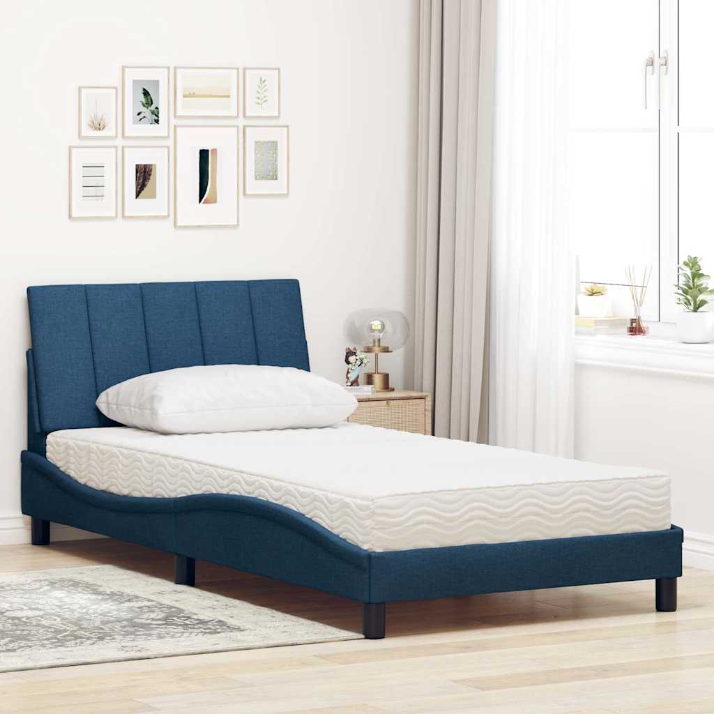 Letto con Materasso Hanko Blu 100x200 cm in Tessuto