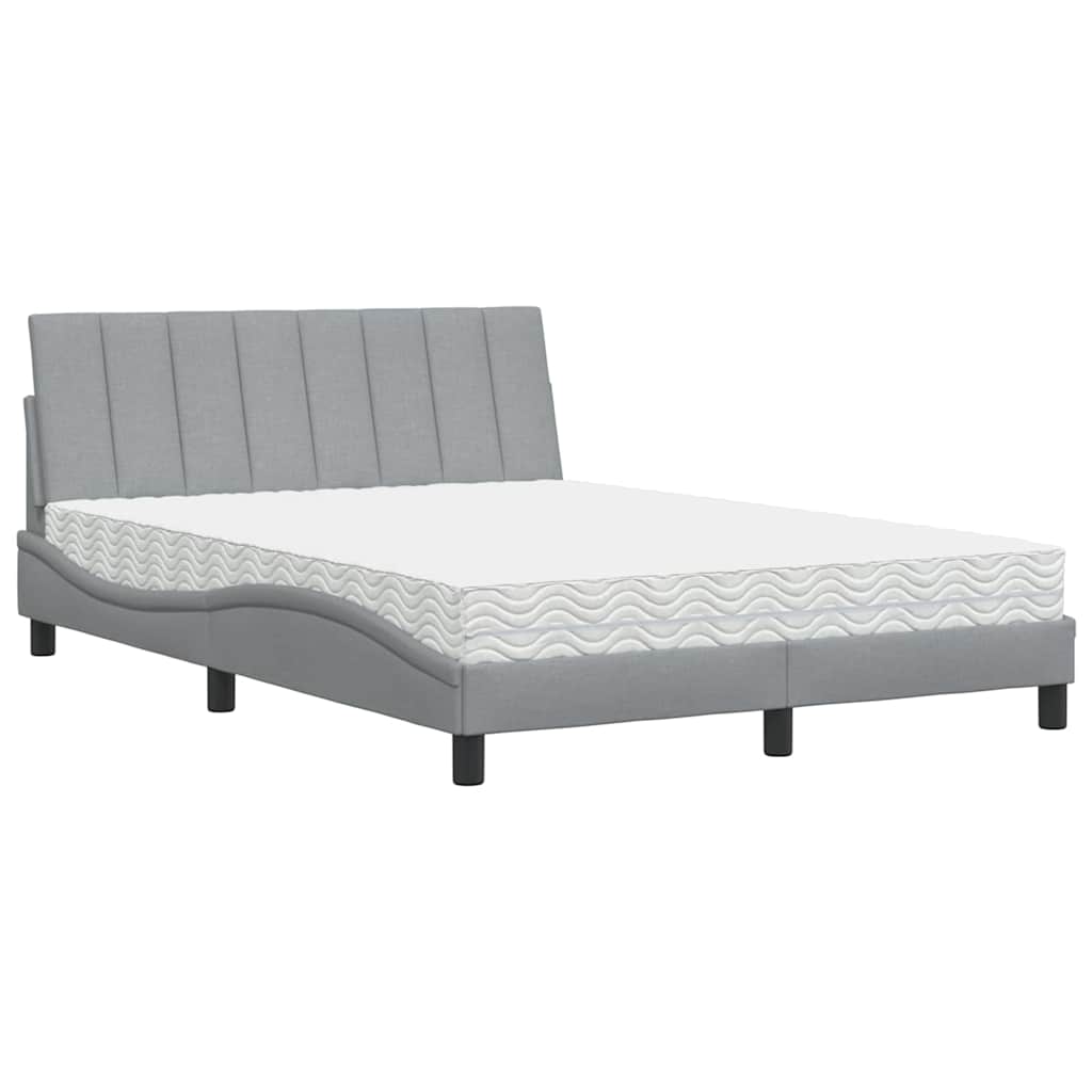 Letto con Materasso Hanko Grigio Chiaro 140x190cm Tessuto