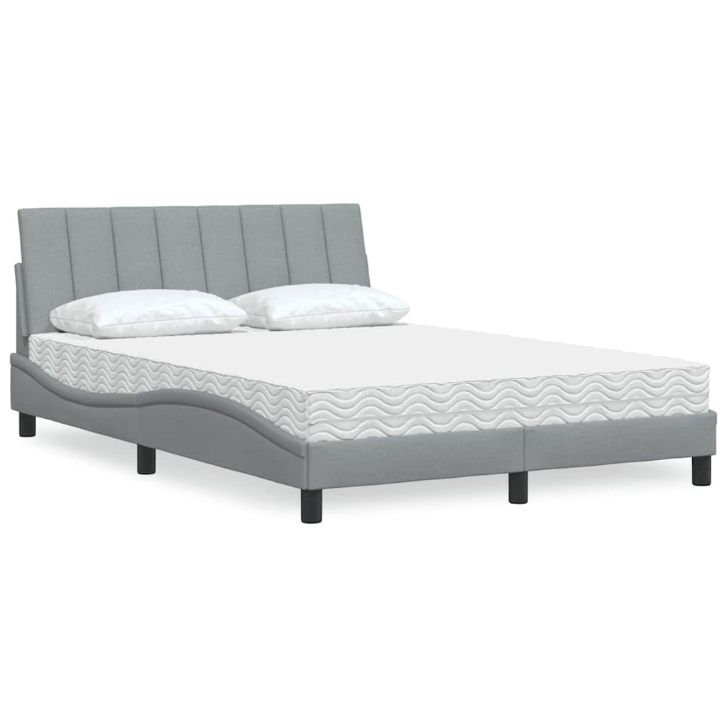 Letto con Materasso Hanko Grigio Chiaro 140x190cm Tessuto