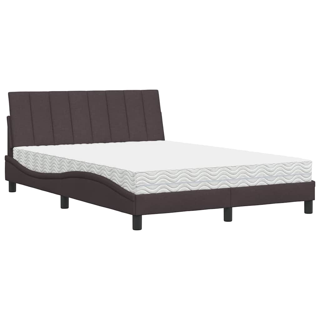 Letto con Materasso Hanko Marrone Scuro 140x190cm Tessuto