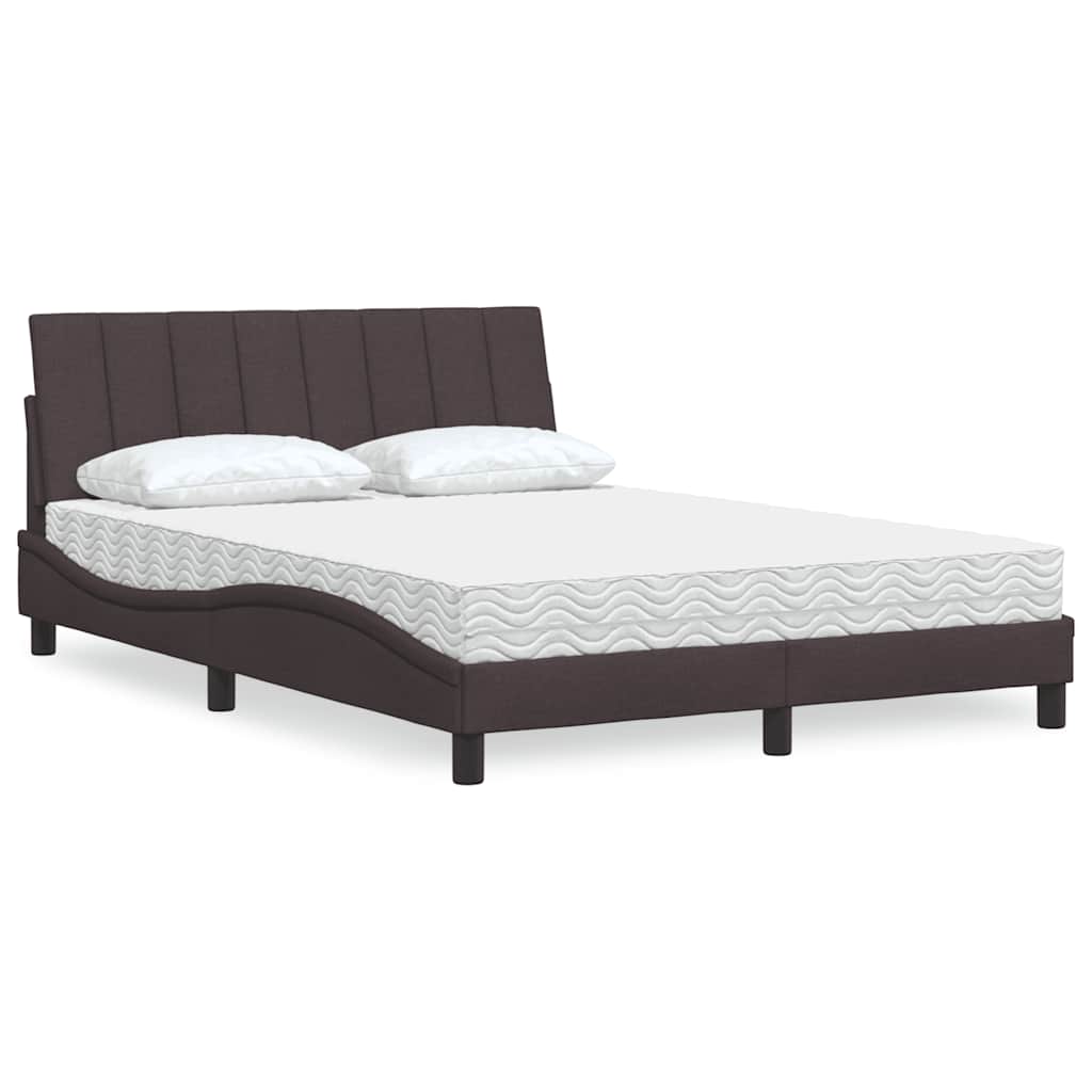 Letto con Materasso Hanko Marrone Scuro 140x190cm Tessuto