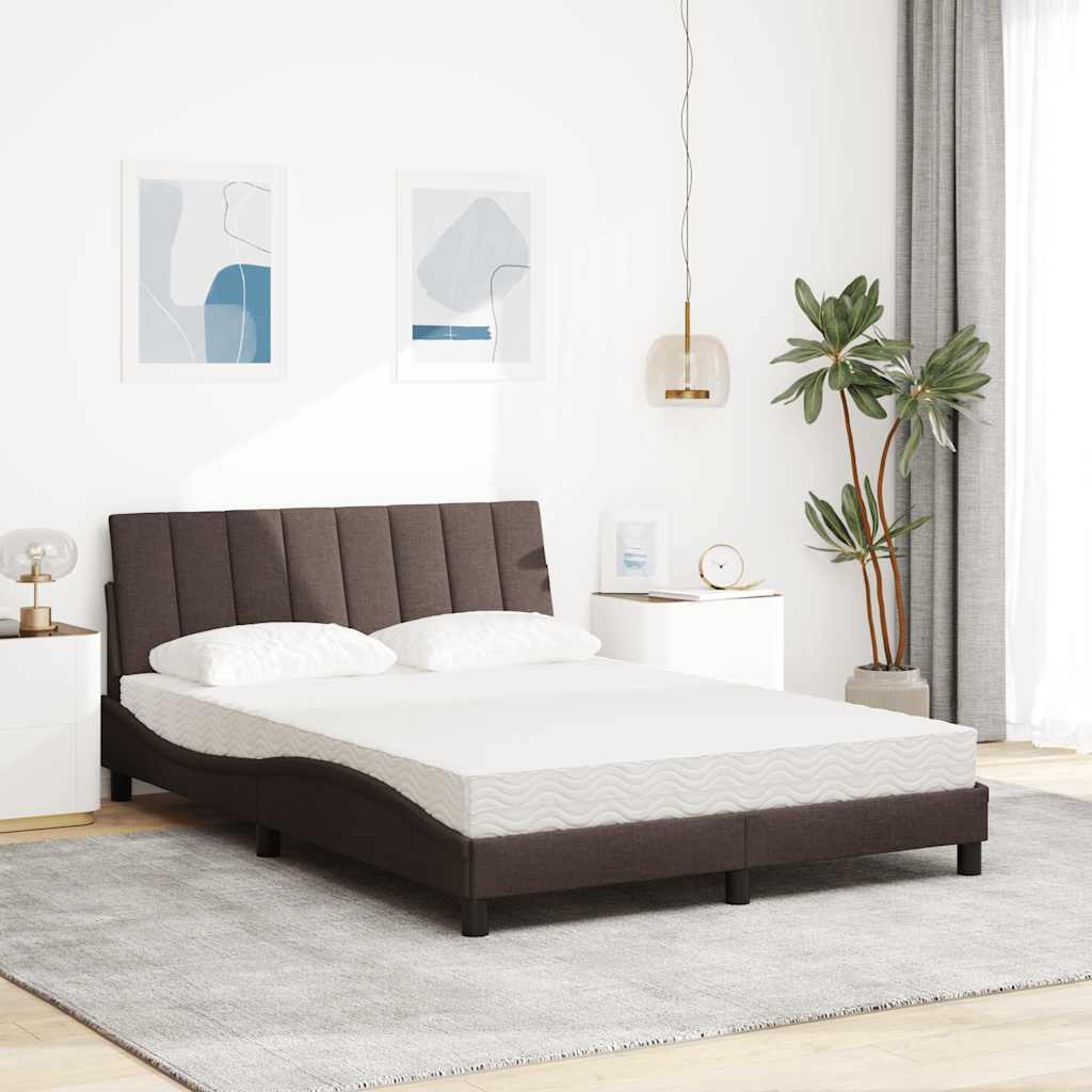 Letto con Materasso Hanko Marrone Scuro 140x200cm Tessuto