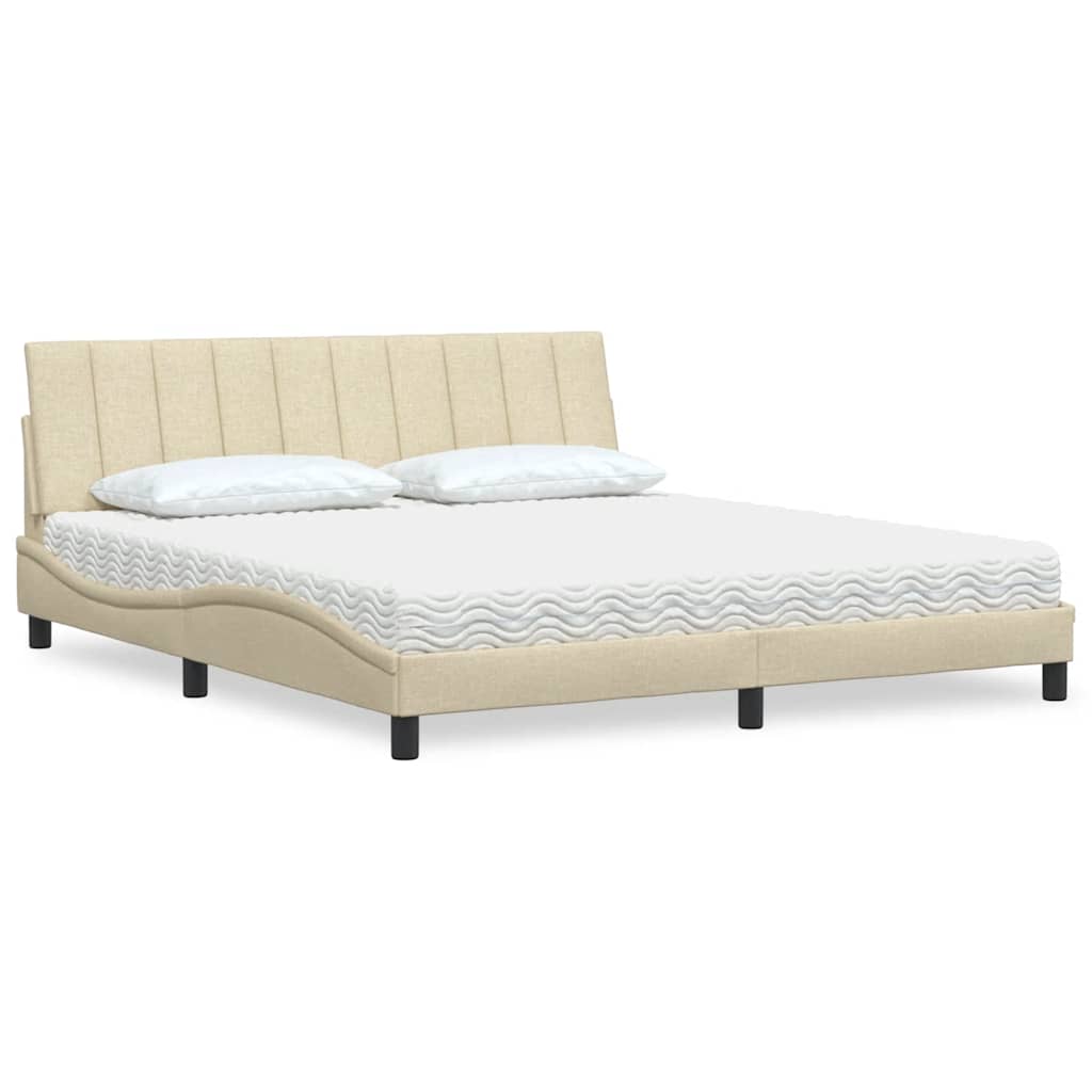 Letto con Materasso Hanko Crema 180x200 cm in Tessuto