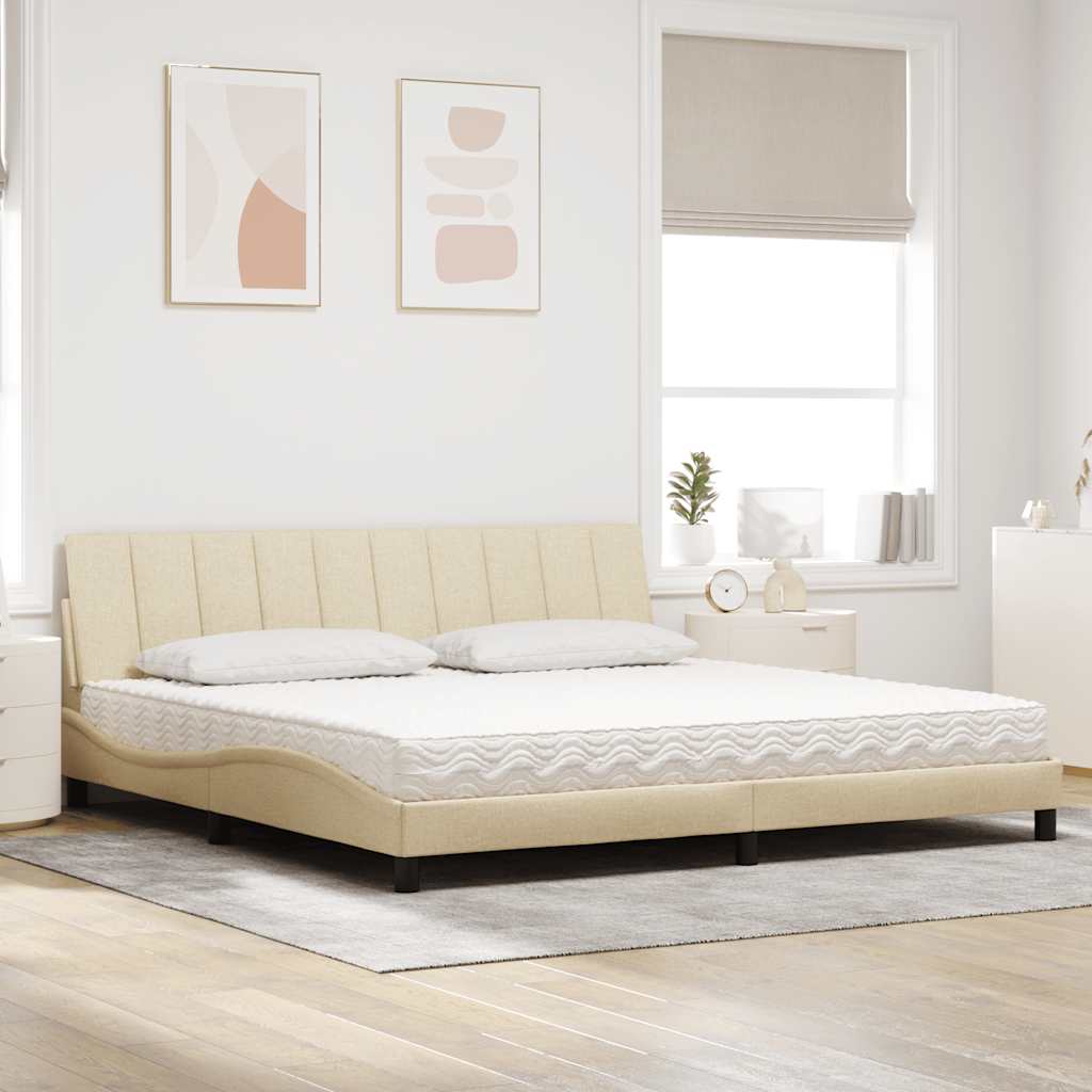 Letto con Materasso Hanko Crema 200x200 cm in Tessuto