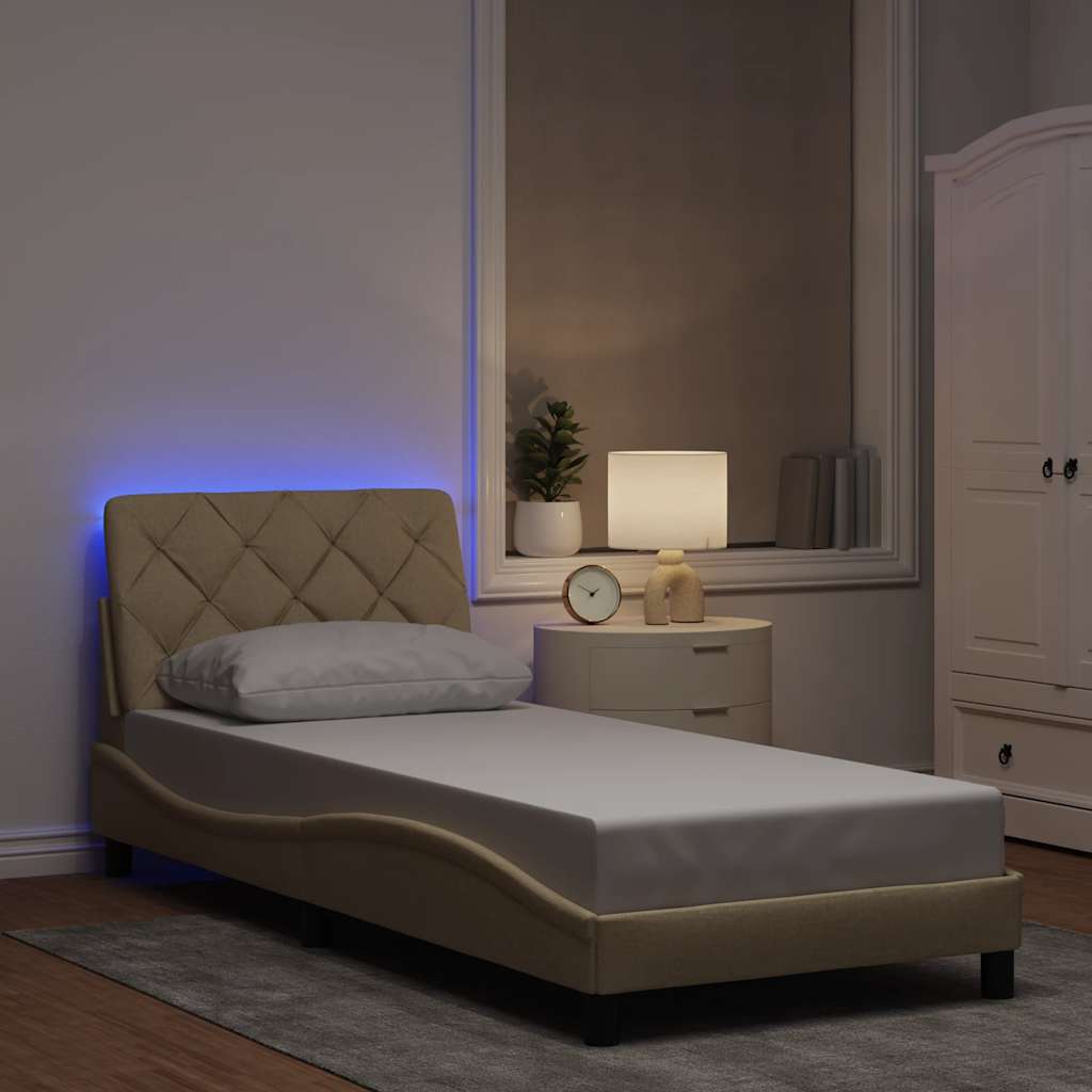 Giroletto con LED senza Materasso Crema 90x190 cm in Tessuto