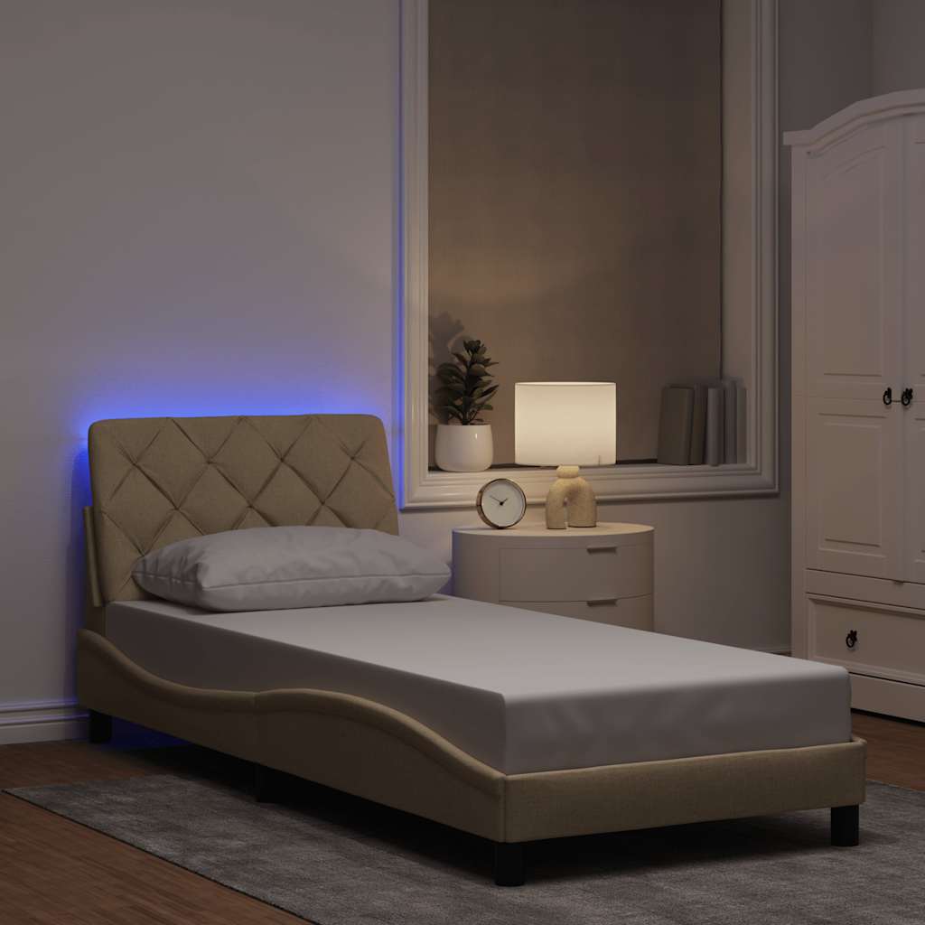 Giroletto con LED senza Materasso Crema 90x200 cm in Tessuto