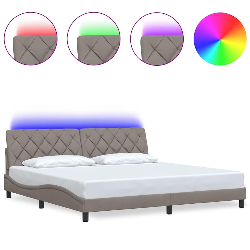 Giroletto con LED senza Materasso Tortora 200x200 cm in Tessuto