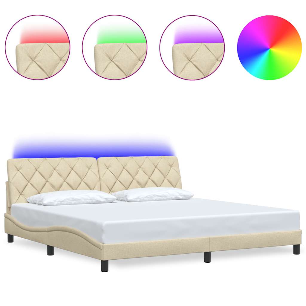 Giroletto con LED senza Materasso Crema 200x200 cm in Tessuto