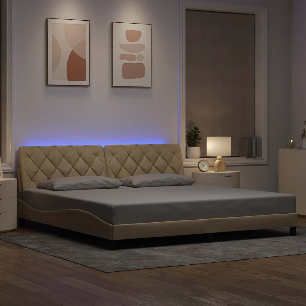 Giroletto con LED senza Materasso Crema 200x200 cm in Tessuto
