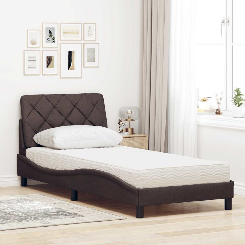 Letto con Materasso Marrone Scuro 80x200 cm in Tessuto