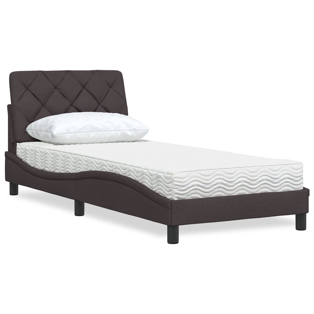 Letto con Materasso Marrone Scuro 90x190 cm in Tessuto