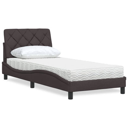 Letto con Materasso Marrone Scuro 90x190 cm in Tessuto