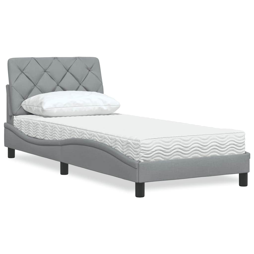 Letto con Materasso Grigio Chiaro 90x200 cm in Tessuto