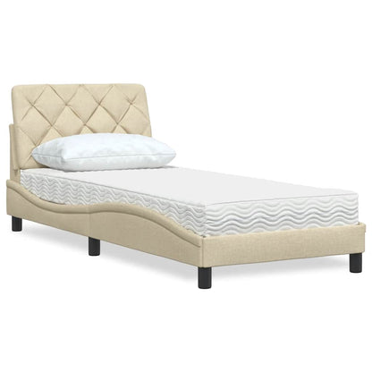 Letto con Materasso Crema 90x200 cm in Tessuto