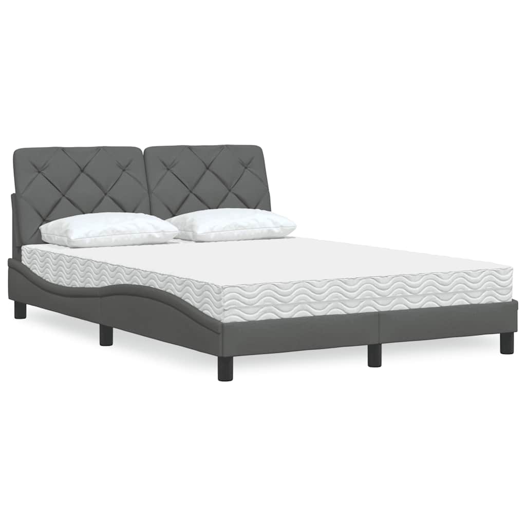 Letto con Materasso Grigio Scuro 140x200cm Tessuto