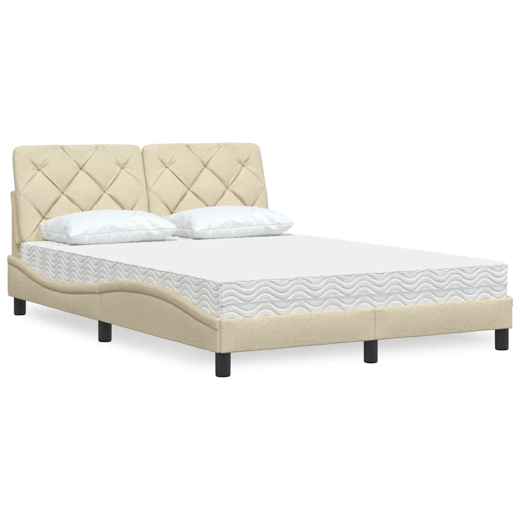 Letto con Materasso Crema 140x200 cm in Tessuto