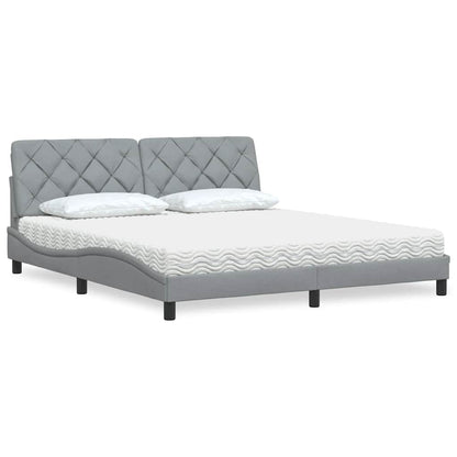 Letto con Materasso Grigio Chiaro180x200 cm Tessuto