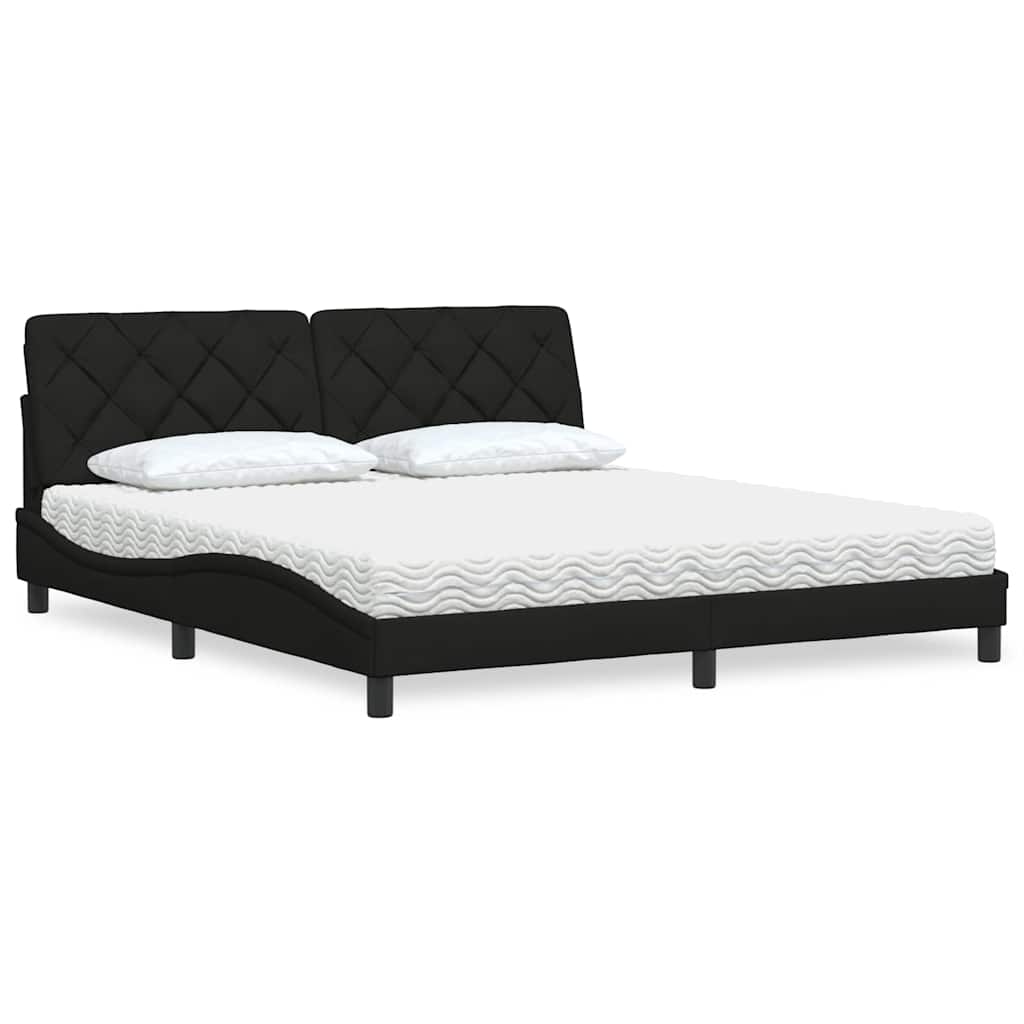 Letto con Materasso Nero 180x200 cm in Tessuto