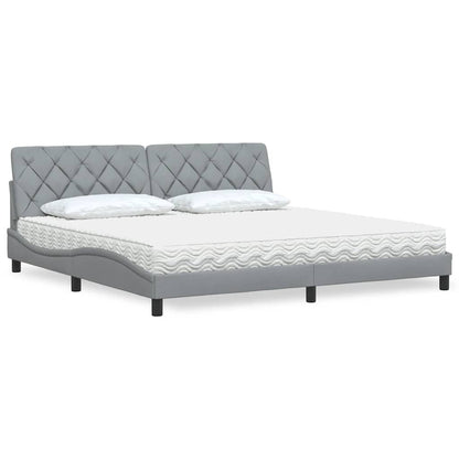 Letto con Materasso Grigio Chiaro 200x200 cm in Tessuto