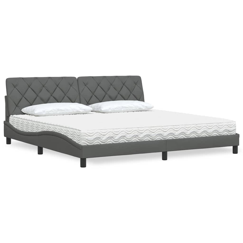 Letto con Materasso Grigio Scuro 200x200 cm in Tessuto