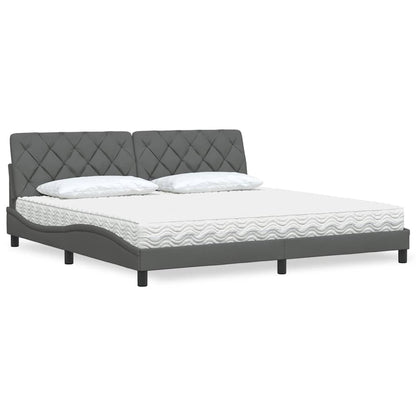 Letto con Materasso Grigio Scuro 200x200 cm in Tessuto