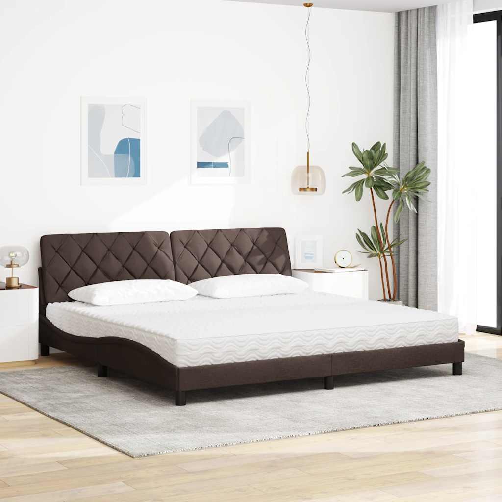 Letto con Materasso Marrone Scuro 200x200 cm in Tessuto