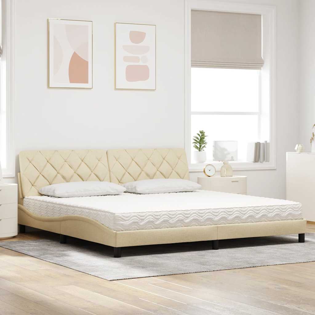Letto con Materasso Crema 200x200 cm in Tessuto