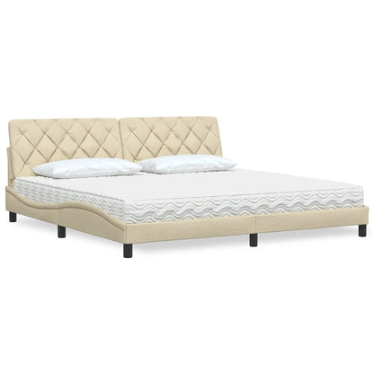 Letto con Materasso Crema 200x200 cm in Tessuto