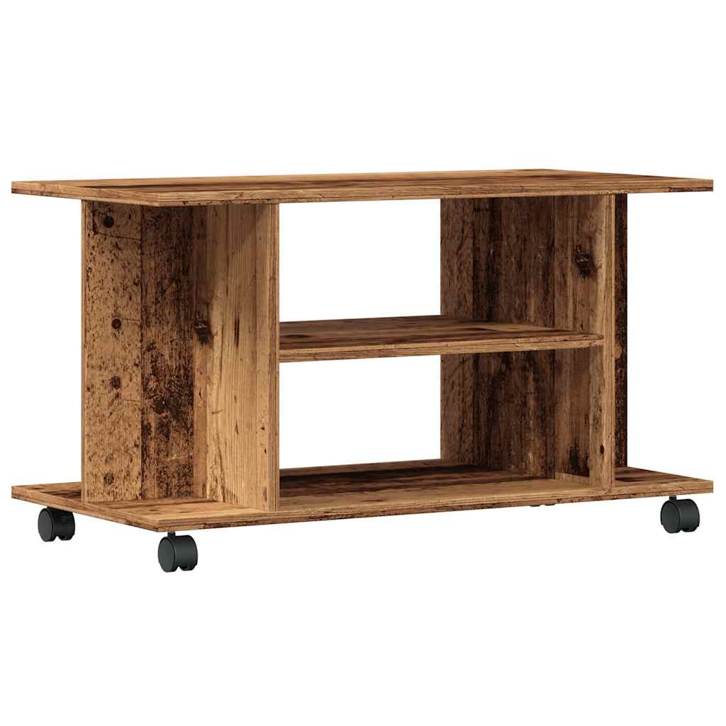 Mobile TV con Ruote Legno Antico 80x40x45 cm Legno Multistrato