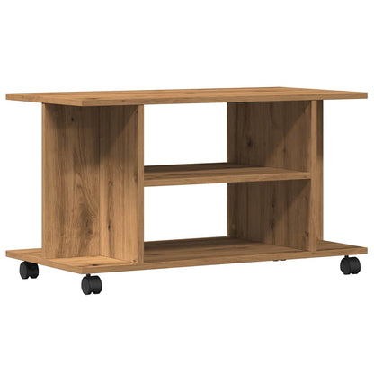 Mobile TV Ruote Rovere Artigianale 80x40x45cm Legno Multistrato