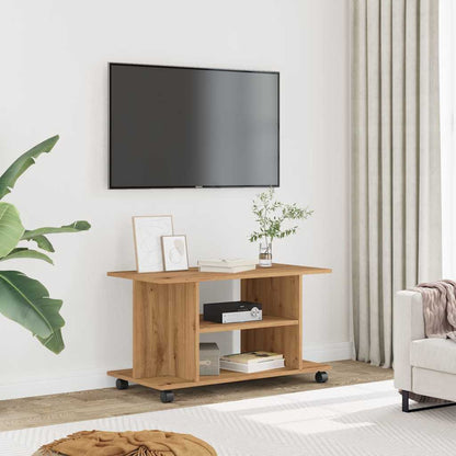 Mobile TV Ruote Rovere Artigianale 80x40x45cm Legno Multistrato
