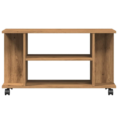 Mobile TV Ruote Rovere Artigianale 80x40x45cm Legno Multistrato