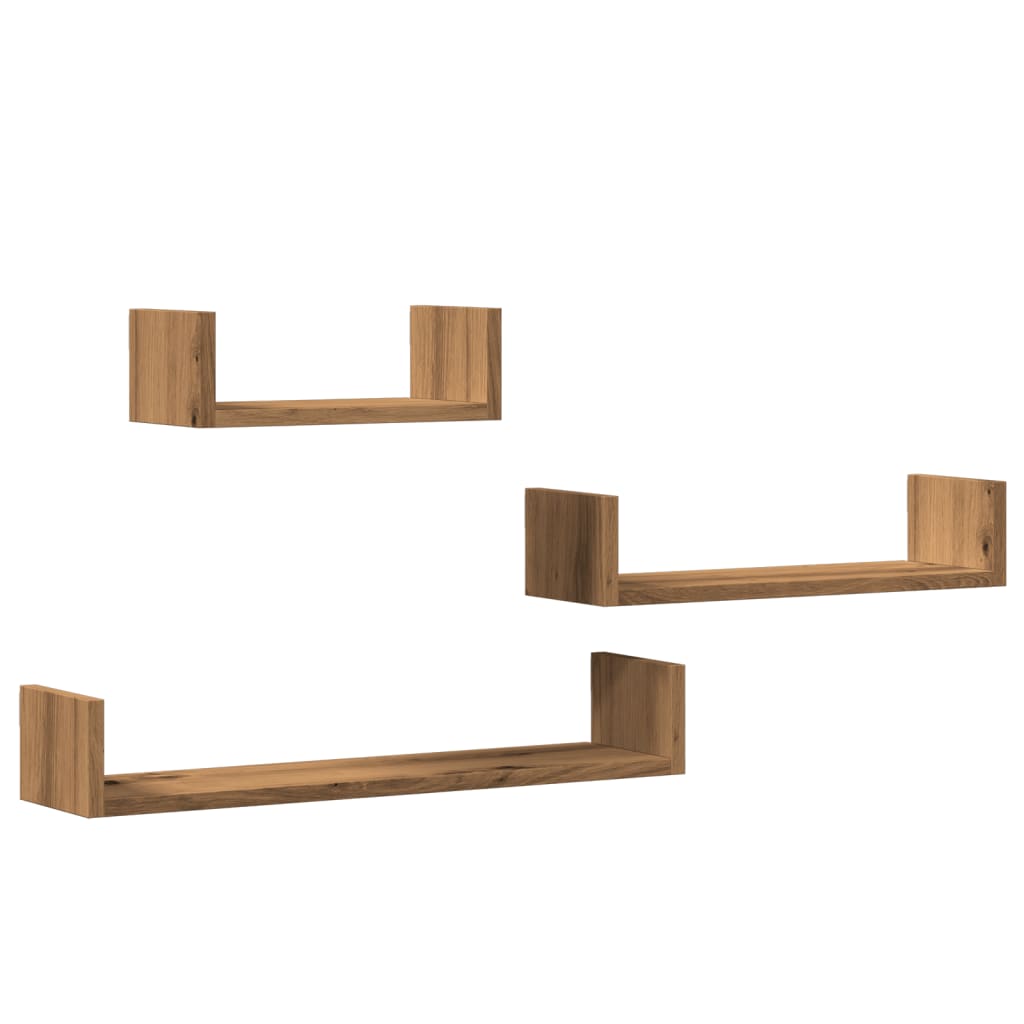 Mensole Parete 3pz Rovere Artigianale in Legno Multistrato
