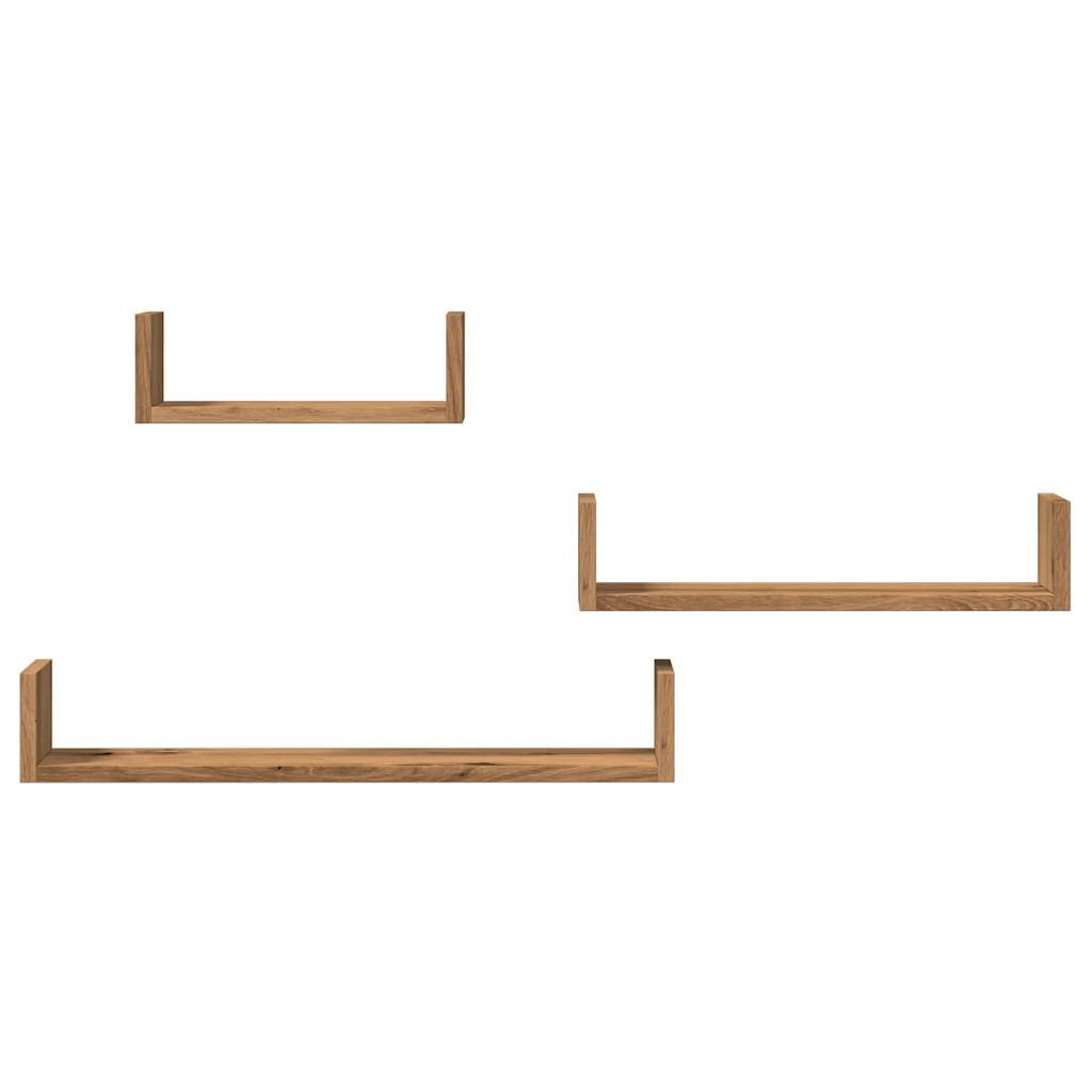 Mensole Parete 3pz Rovere Artigianale in Legno Multistrato